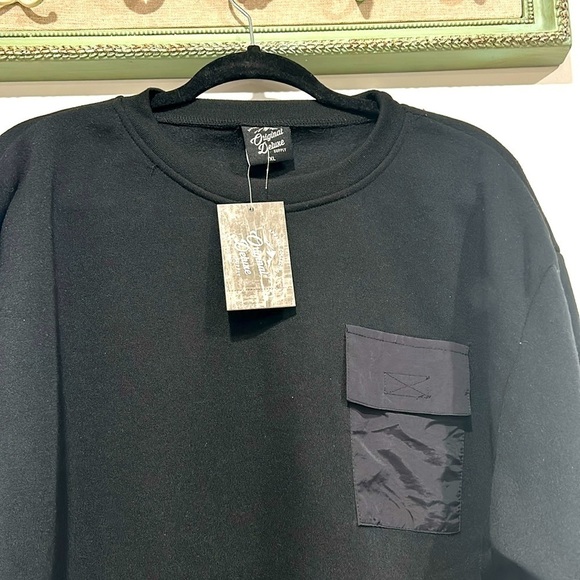 Original Deluxe Supply Black Crewneck Cargo Pocket Streetwear Pullover Mens nwt - Picture 1 of 3